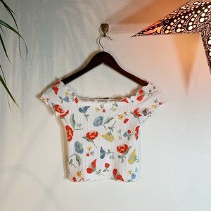 Zara Floral Print Off the Shoulder Crop Top Size S